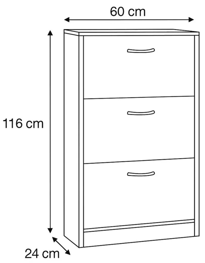 Cipősszekrény, 3 rekeszes, tölgy dekor, MDF