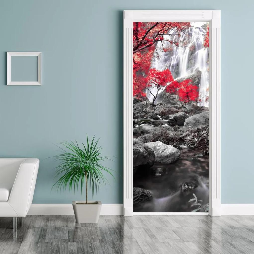Fotótapéta ajtóra - Piros bokor és vízesés (95x205cm)