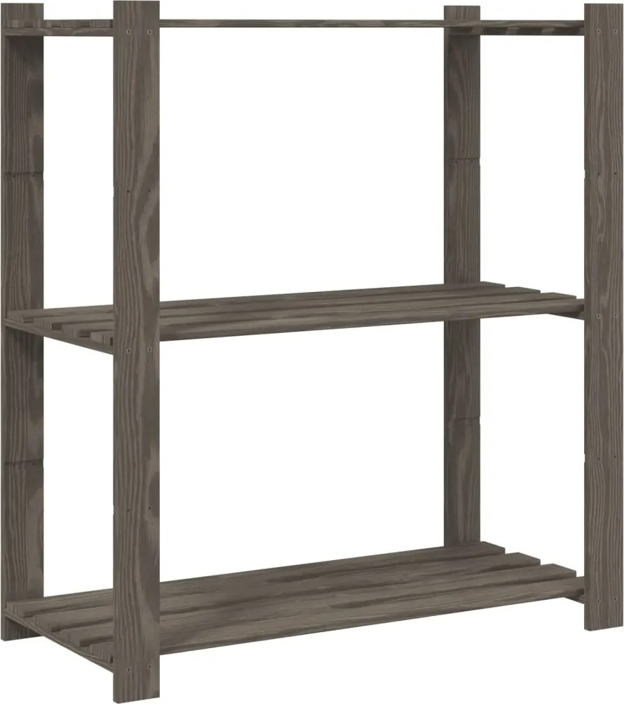 vidaXL 3 szintes szürke tömör fenyőfa tárolóállvány 80x38x90 cm