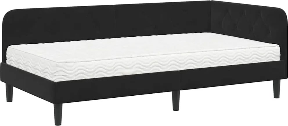 vidaXL Sarokágy keret matracmal fejtámlával Fekete 90 x 190 cm Bársony