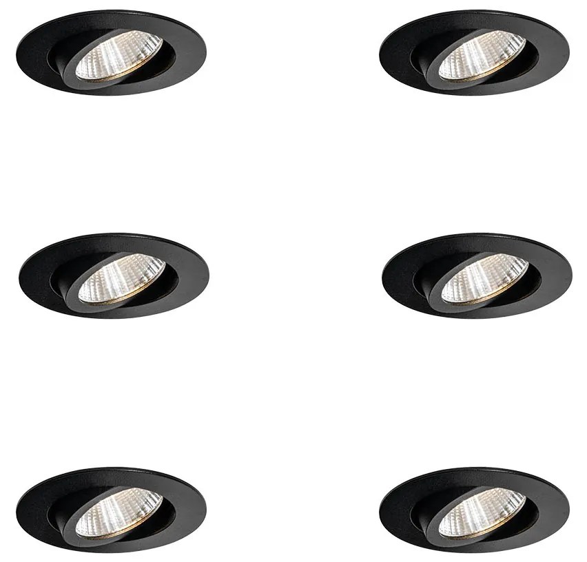 6 darabos fekete süllyesztett spotlámpa készlet 6,8 cm LED-del 750 lm szabályozható IP23 - Gaius