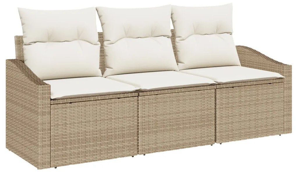 3 darabos Kerti Kanapé Szett Párnával Bézs Poly Rattan