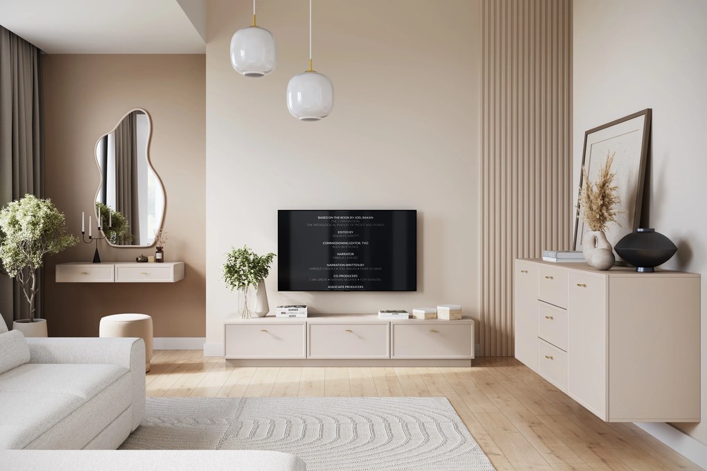 Lorini falra szerelhető komód 150 cm fiókokkal - kasmír / arany T-bar fogantyúk