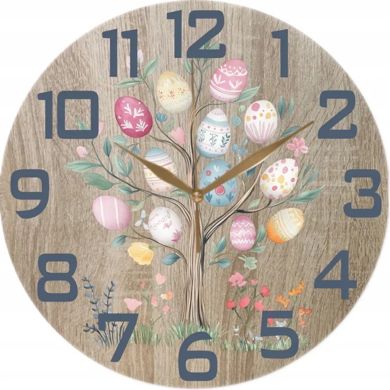 Falióra 35 cm Húsvéti fali dekoráció Fa húsvéti tojásokkal