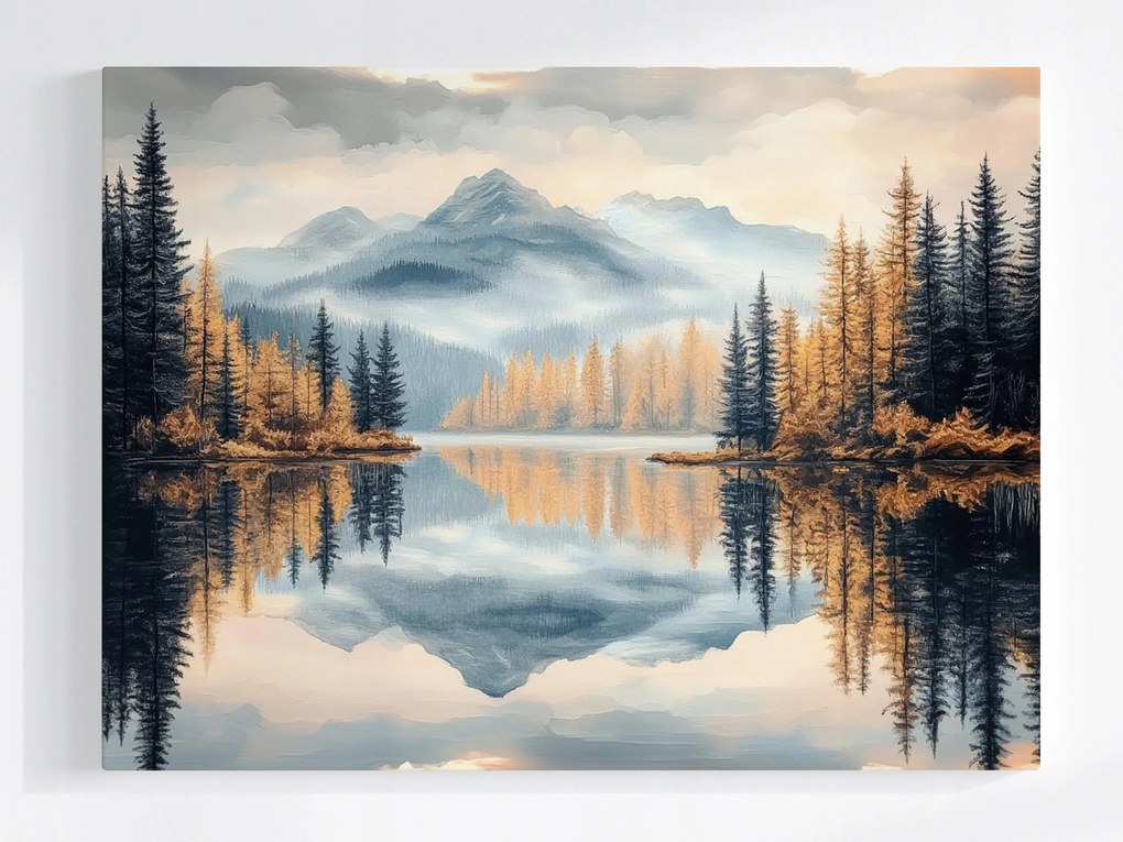 Vászonkép Canvas Tájkép Hegyek Erdő Fák Tó Tükröződés 100x75