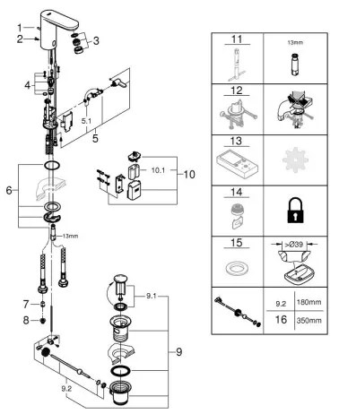 GROHE 36331001 - Mosdócsaptelep EUROECO 1 14” fényes króm