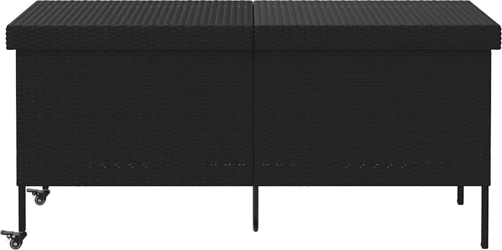 Fekete Polyrattan Kerti Tárolóláda Kerekekkel 160X55X75 Cm