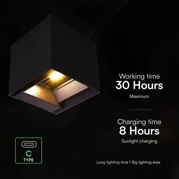 LED napelemes fali lámpa szenzorral LED/9W/3,7V 3000/4000/5000K IP65 2600mAh fekete