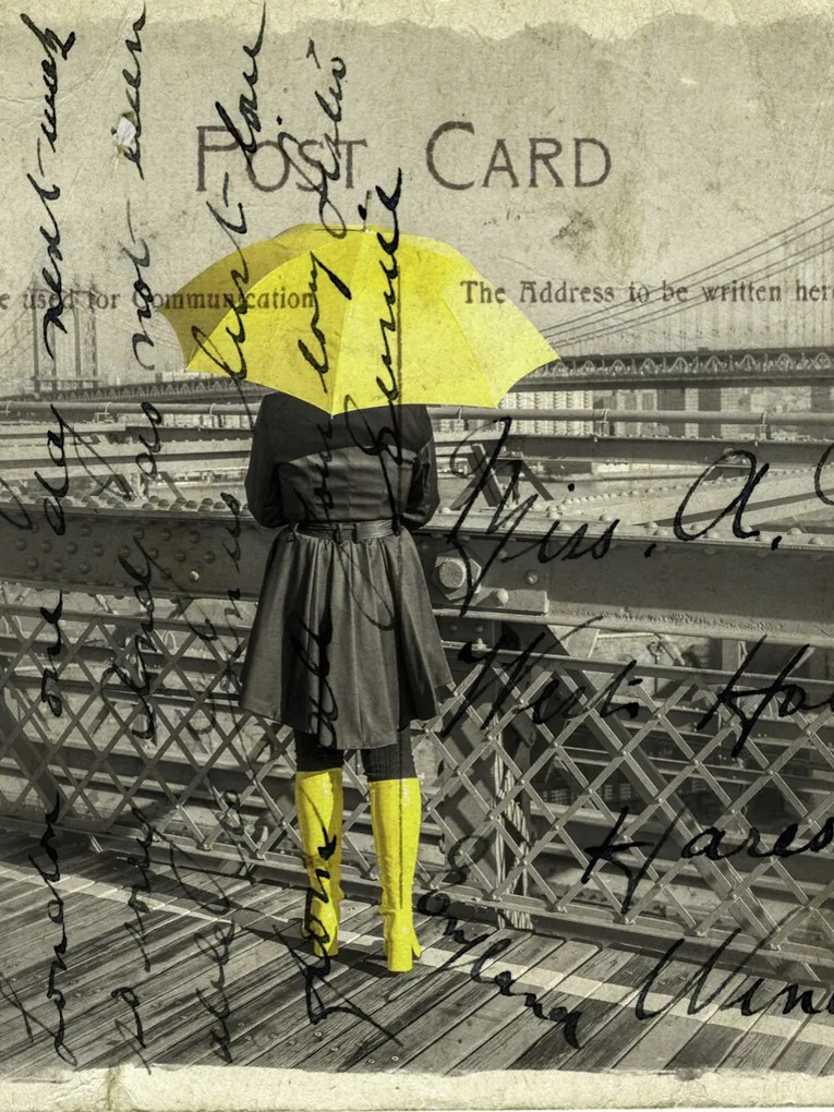 Poszter 30x40cm Turista esernyővel a Brooklyn hídon, Assaf F