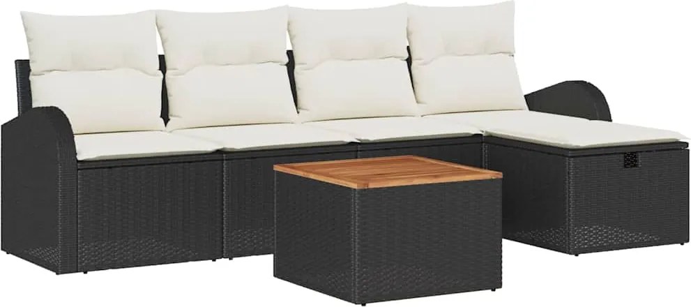 vidaXL Kerti Kanapé Szett párnával tárolóval 6 pcs Fekete Poli rattan