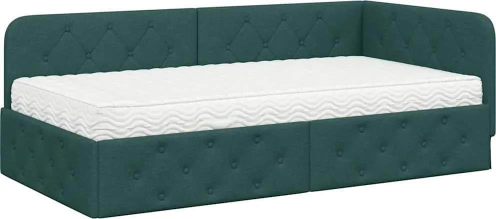 vidaXL Sarokágy keret matracmal Sötétzöld 90 x 190 cm szövet