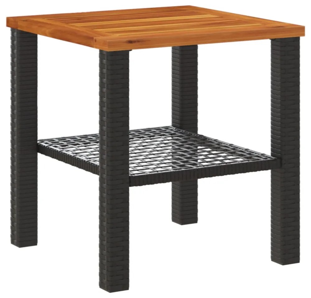 fekete polyrattan és akácfa kerti asztal 40 x 40 x 42 cm