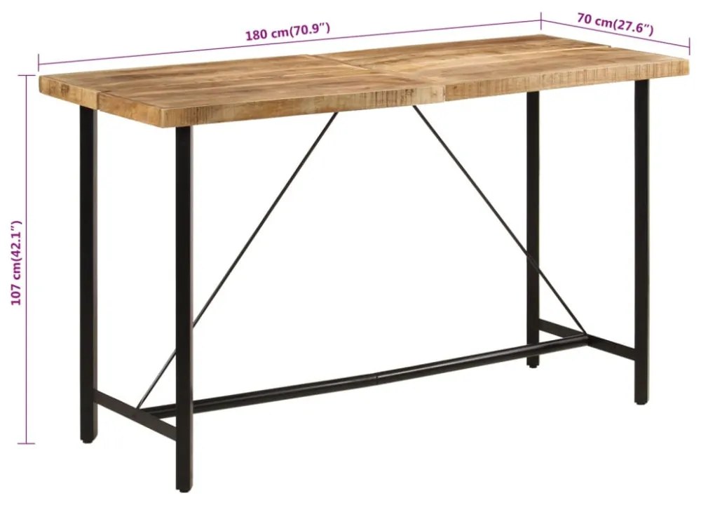 tömör mangófa és vas bárasztal 180 x 70 x 107 cm