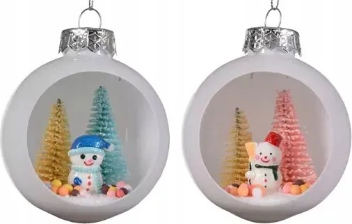 Fehér gömb lyukkal és hóemberrel a közepén 8cm