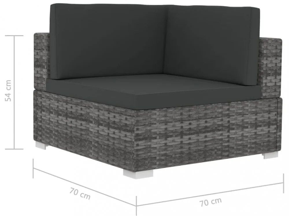 2 db szürke moduláris polyrattan sarokfotel párnákkal