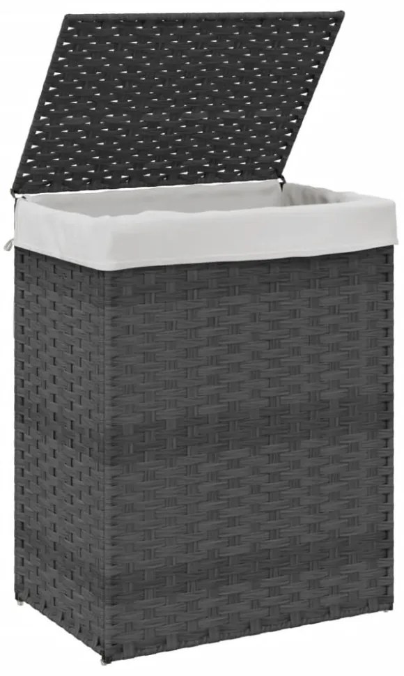 szürke polyrattan szennyeskosár fedéllel 46x33x60 cm