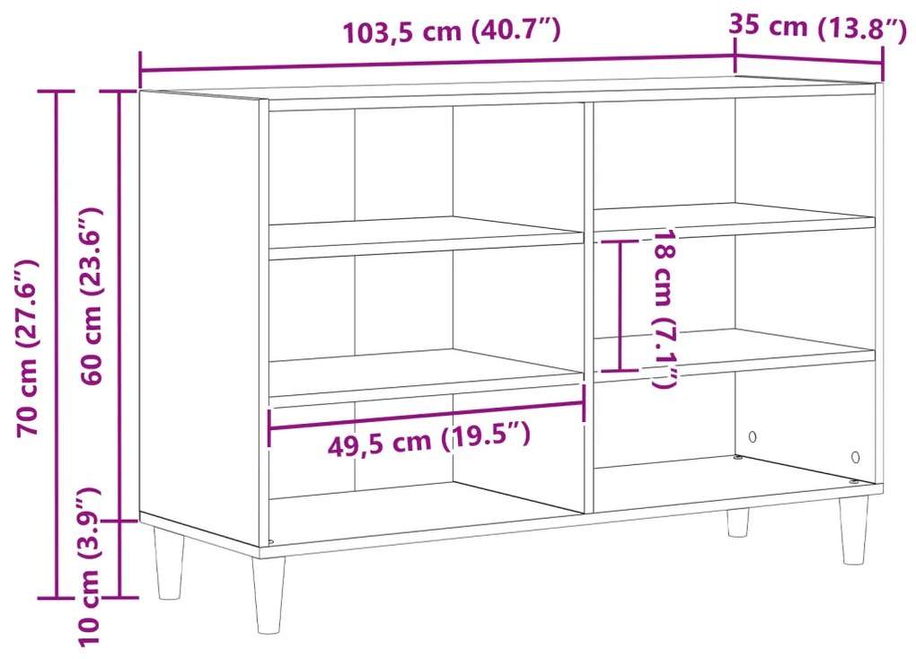 Fekete tölgyfa oldalszekrény 103,5x35x70 cm Műszaki fa