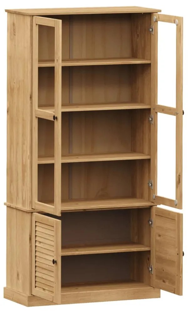 VIGO üvegvitrines tömör fenyőfa éjjeliszekrény 85x35x170 cm