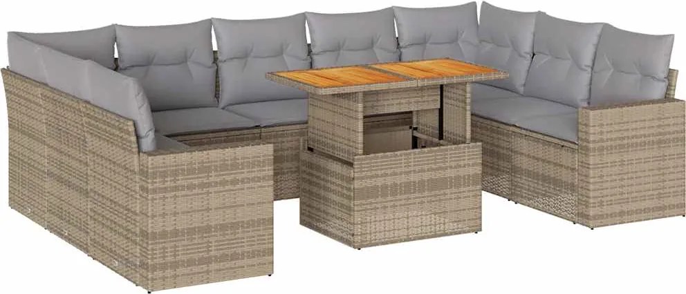 vidaXL 10 részes bézs polyrattan kerti ülőgarnitúra párnával