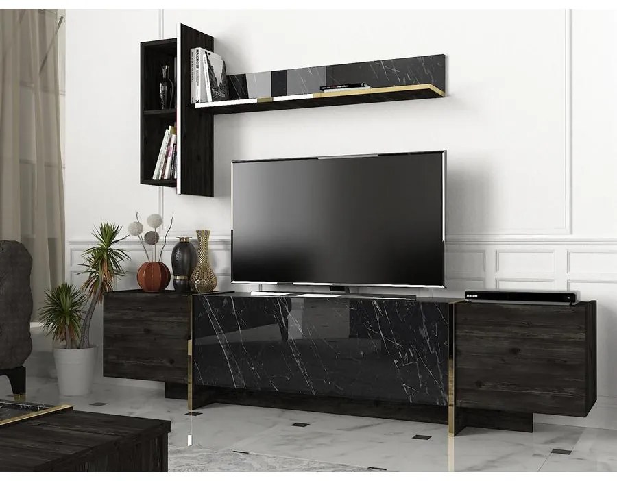 TV szekrény Veyron - Black, Gold