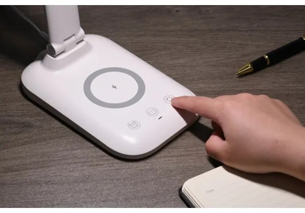 Immax 09107L - LUMI LED asztali lámpa, fényerőszabályozható, vezeték nélküli QI töltéssel, LED/7W/230V, fehér