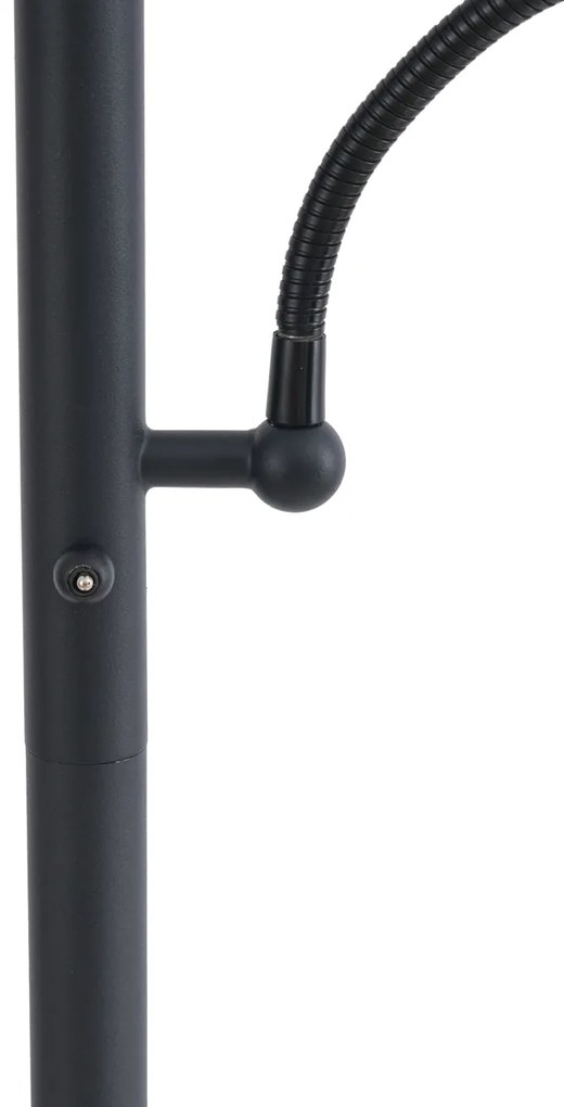 Klasszikus állólámpa fekete fekete árnyékolóval és olvasólámpával - Retro