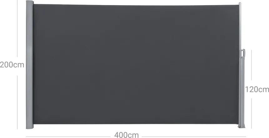 Oldalsó terasznapellenző, belátásgátló, szürke, 280 g/m² 200 x 400 cm