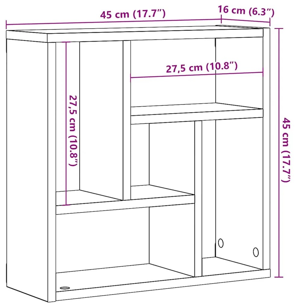 antik fa színű szerelt fa fali polc 45 x 16 x 45 cm