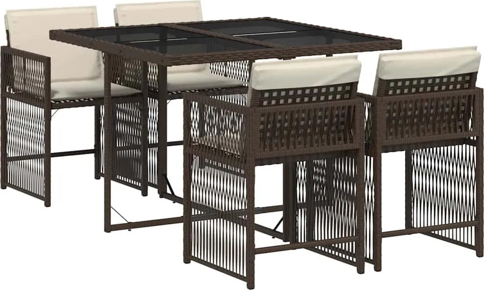vidaXL 5 részes barna polyrattan kerti étkezőgarnitúra párnákkal