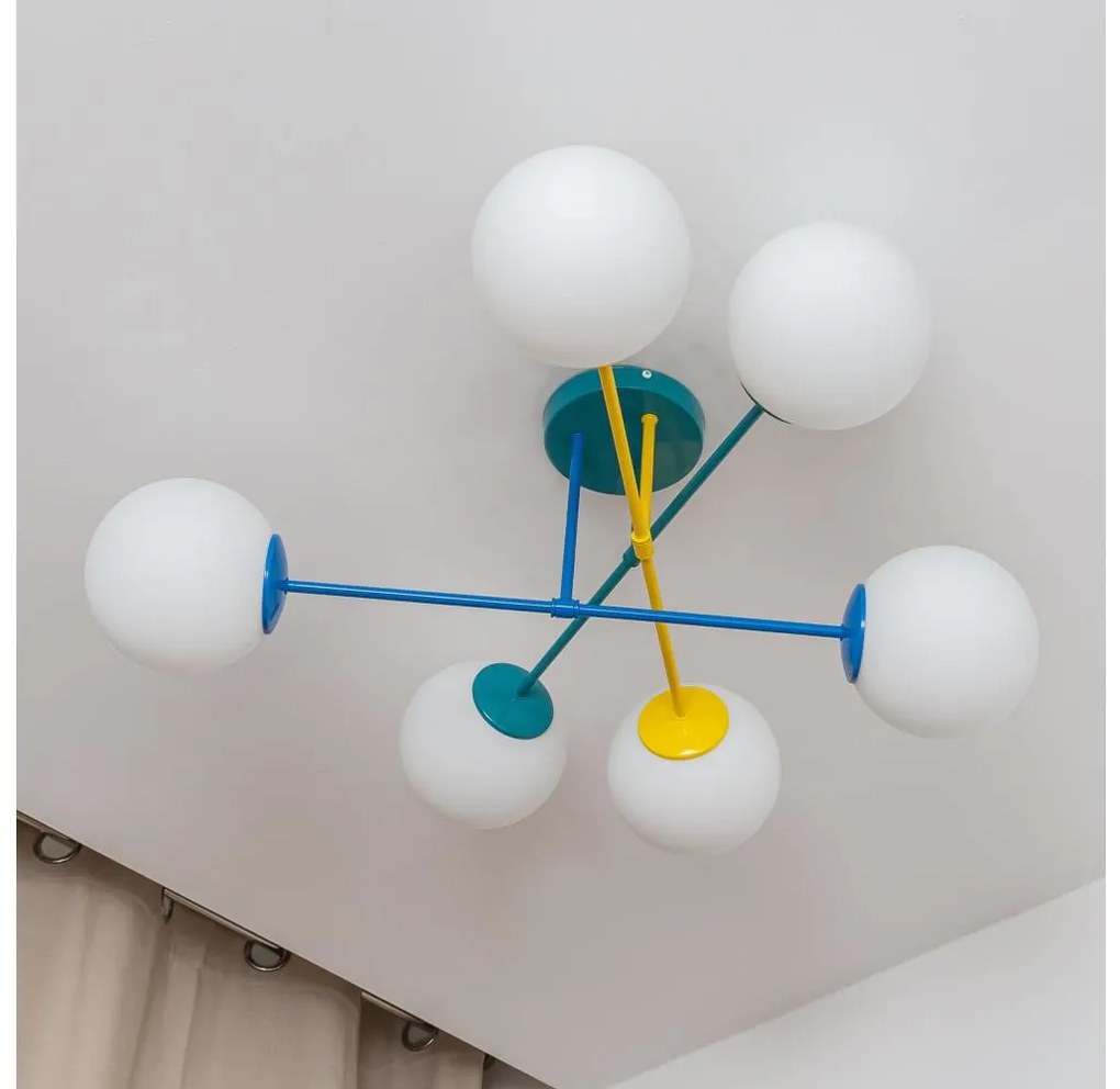 Felületre szerelhető csillár MOON 6xE27/15W/230V türkiz/sárga/kék