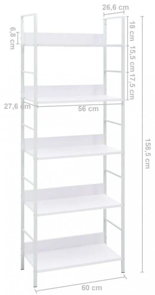 5 szintes fehér szerelt fa könyvespolc 60 x 27,6 x 158,5 cm