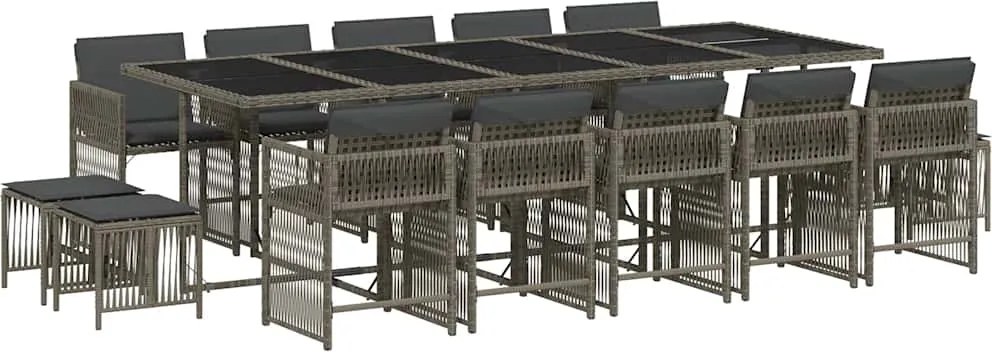 vidaXL 15 részes szürke polyrattan kerti étkezőgarnitúra párnákkal