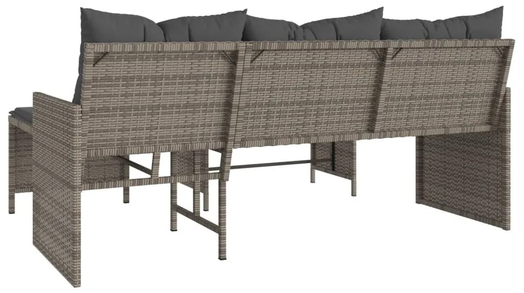 L-alakú szürke polyrattan kerti kanapé asztallal és párnákkal