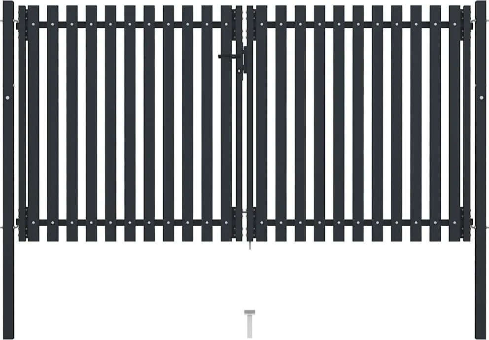 vidaXL antracit színű, kétszárnyú acél kerítéskapu 300 x 175 cm