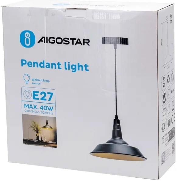 Aigostar - LED csillár kábellel 1xE27/60W/230V átm. 36 cm fekete