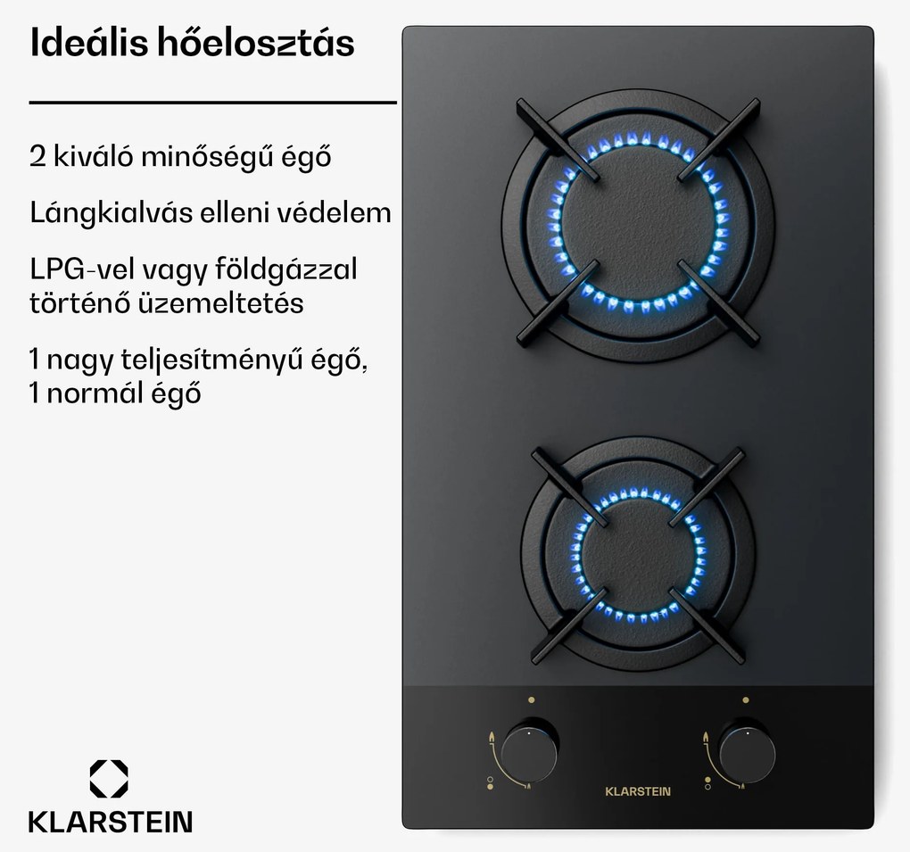 Klarstein Goldflame Nano gázfőzőlap | 2 rézbrenner | Nano bevonat | PB/gáz