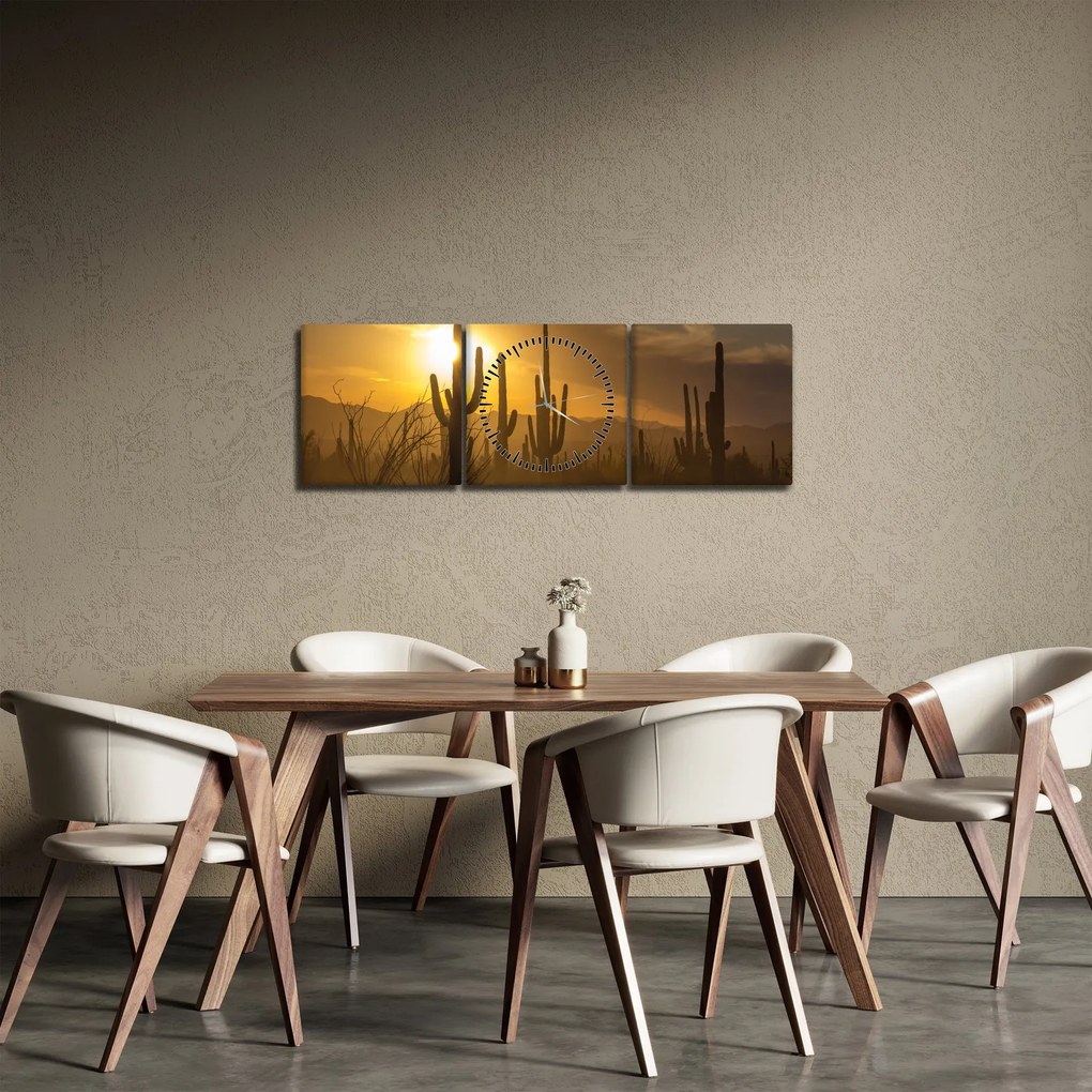 Kép - Saguaro kaktuszok (órával) (90x30 cm)