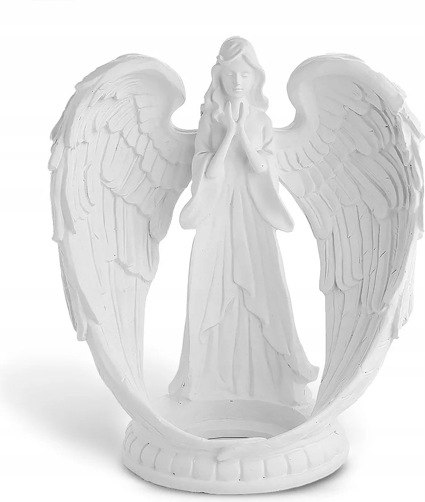Gipsz gyertyatartó fehér lakkozott angyal nagy 21cm