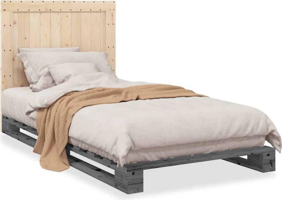 vidaXL szürke tömör fenyőfa ágykeret fejtámlával 100 x 200 cm
