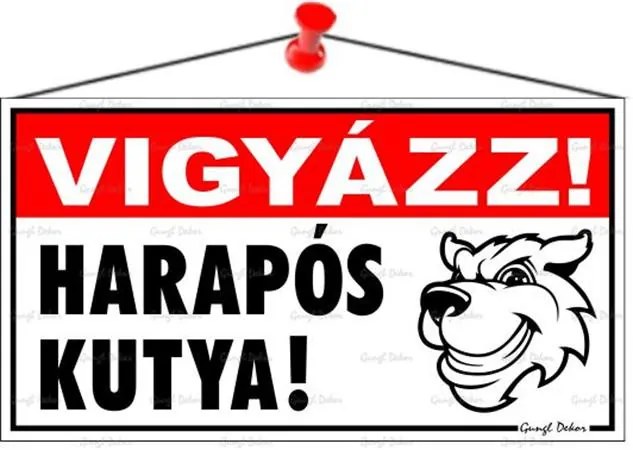 Információs tábla, 22,5x12,5 cm, Vigyázz! Harapós kutya! (LUIN033)