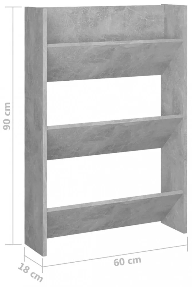 2 db betonszürke fali cipősszekrény 60 x 18 x 90 cm