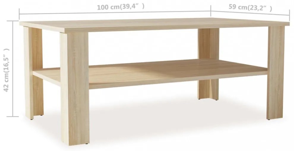 tölgyfa színű faforgácslap dohányzóasztal 100 x 59 x 42 cm