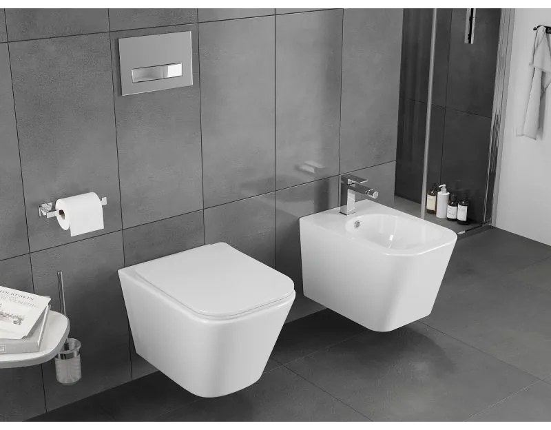 Mexen Teo, falra akasztható wc csésze 510x345x340 mm, Perem nélküli Tornado + duroplast wc ülőke, fényes fehér, 30850600T