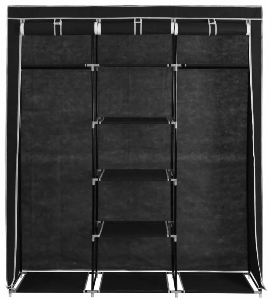 fekete szövet ruhásszekrény tárolórekeszekkel 150 x 45 x 176 cm