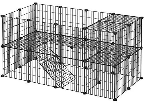 Fém ketrec háziállatoknak tengerimalac, hörcsög, nyúl számára 36 paneles, fekete 143x73x71cm