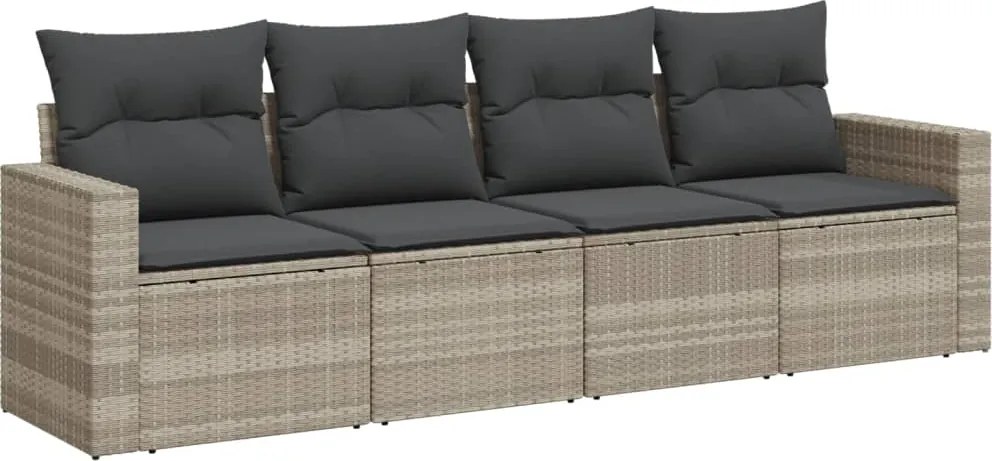 vidaXL 4 részes világosszürke polyrattan kerti ülőgarnitúra párnákkal