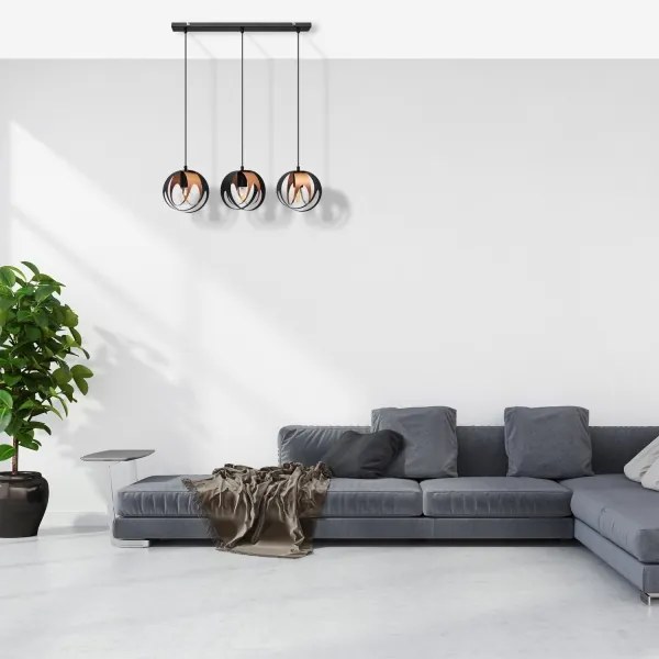 Csillár zsinóron MOONLIGHT 3xE27/15W/230V fekete/réz