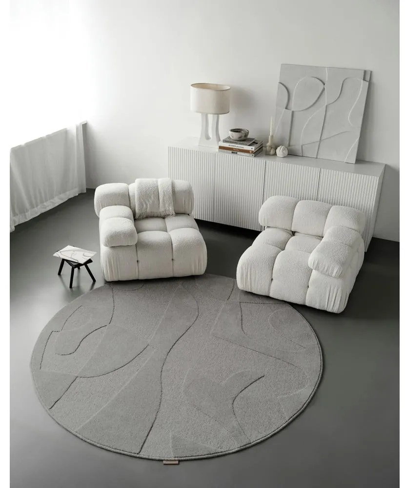 Szürke gyapjú kerek szőnyeg ø 120 cm Morphic Botanica – Agnella