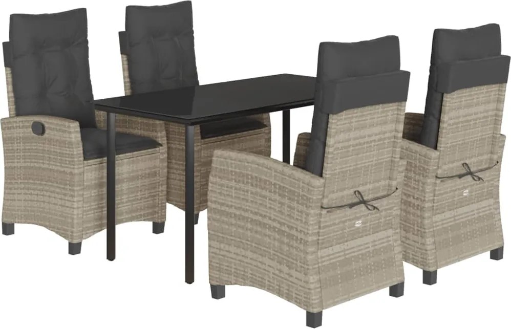 vidaXL 5részes világosszürke polyrattan kerti étkezőgarnitúra párnával