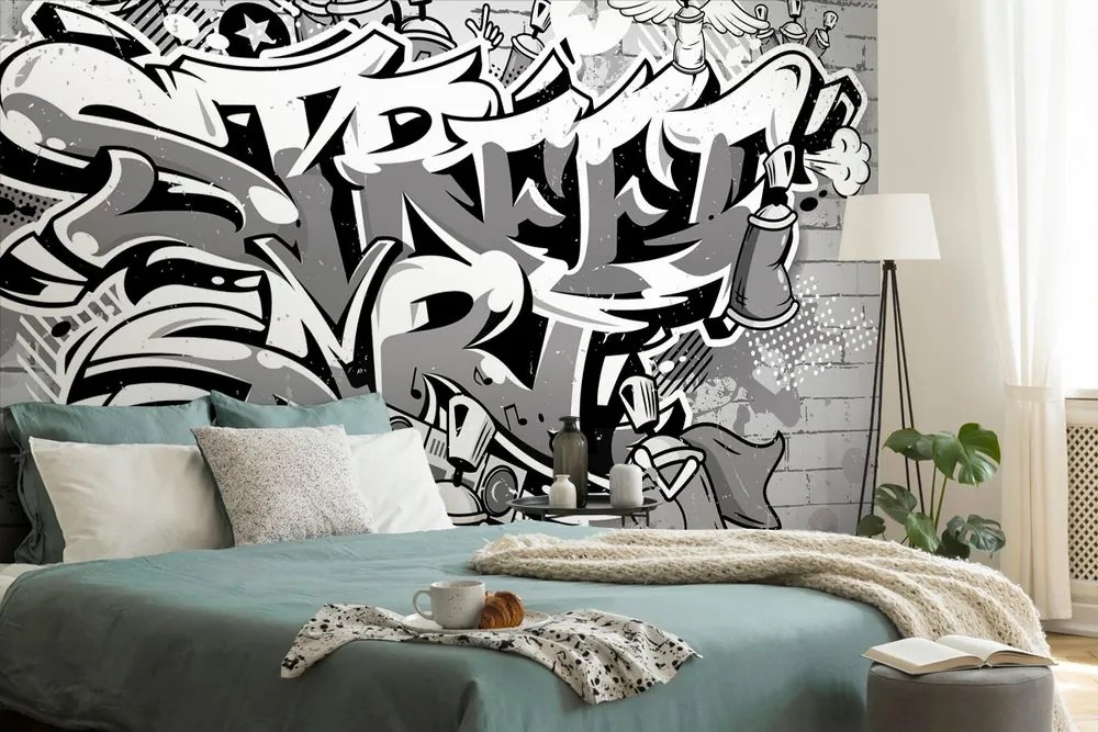 Öntapadó tapéta szürke Street Art felirat spray-kkel